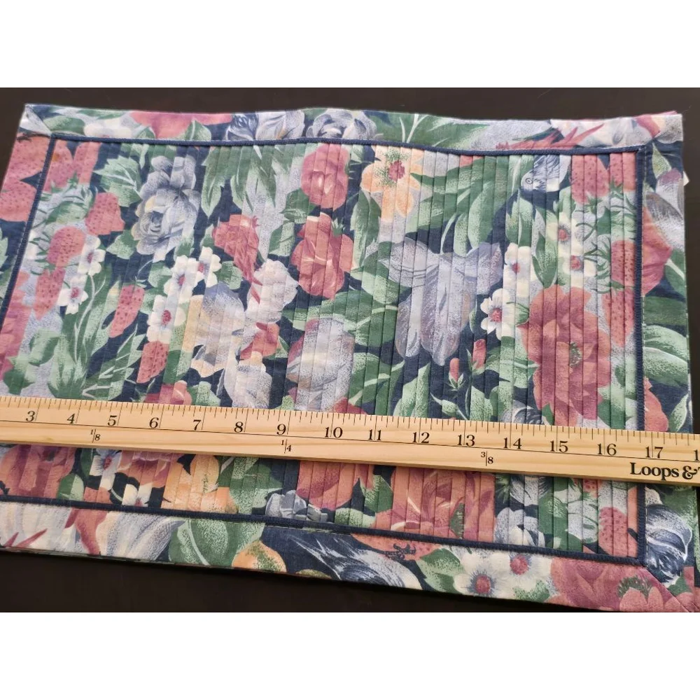 Rare Vintage Floral Strawberry Cottagecore Pleated Table Placemats Set of Four